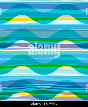 Geometric abstract seamless pattern. Random stripes and regular waves in bright colors Stock Photo