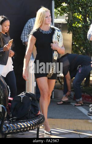 Holly Holm seen at Universal studios to be interviewed by Mario Lopez for television show Extra  Featuring: Holly Holm Where: Los Angeles, California, United States When: 19 Nov 2015 Stock Photo