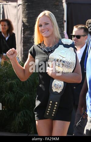 Holly Holm seen at Universal studios to be interviewed by Mario Lopez for television show Extra  Featuring: Holly Holm Where: Los Angeles, California, United States When: 19 Nov 2015 Stock Photo