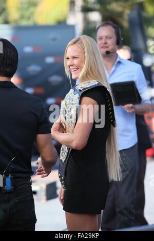 Holly Holm seen at Universal studios to be interviewed by Mario Lopez for television show Extra  Featuring: Holly Holm Where: Los Angeles, California, United States When: 19 Nov 2015 Stock Photo