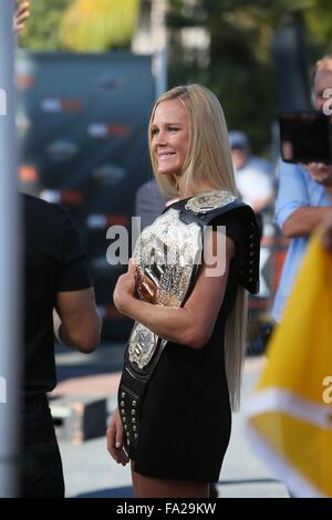 Holly Holm seen at Universal studios to be interviewed by Mario Lopez for television show Extra  Featuring: Holly Holm Where: Los Angeles, California, United States When: 19 Nov 2015 Stock Photo