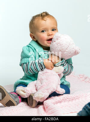 Studio photograph of cute one year old baby girl Stock Photo