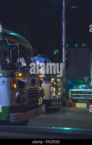 Vintage HIno buses still in operation as public transportaion in Yangon, Myanmar. Stock Photo