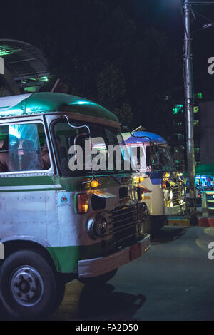 Vintage HIno buses still in operation as public transportaion in Yangon, Myanmar. Stock Photo