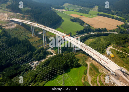 Aerial view, highway bridge A46 Bestwig Nuttlar, steel composite construction, the highest highway bridge North Rhine Westphalia Stock Photo