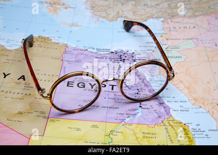 Glasses on a map - Egypt Stock Photo