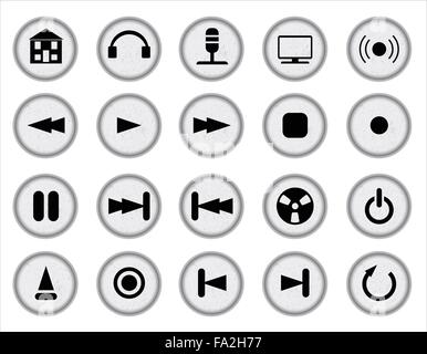 Typewriter keys with inset web audio icons all over a white background Stock Vector
