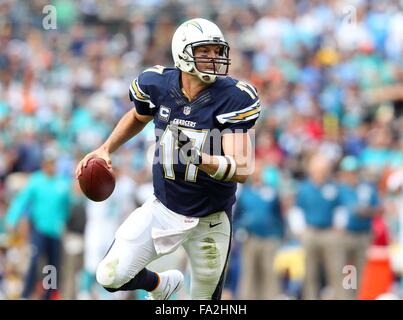 December 20, 2015 San Diego Chargers quarterback Philip Rivers #17 scrambles with the ball during the NFL Football game between the Miami Dolphins and the San Diego Chargers at the Qualcomm Stadium in San Diego, California.Charles Baus/CSM Stock Photo