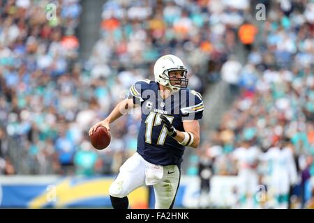 December 20, 2015 San Diego Chargers quarterback Philip Rivers #17 scrambles with the ball during the NFL Football game between the Miami Dolphins and the San Diego Chargers at the Qualcomm Stadium in San Diego, California.Charles Baus/CSM Stock Photo