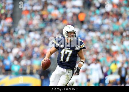 December 20, 2015 San Diego Chargers quarterback Philip Rivers #17 scrambles with the ball during the NFL Football game between the Miami Dolphins and the San Diego Chargers at the Qualcomm Stadium in San Diego, California.Charles Baus/CSM Stock Photo