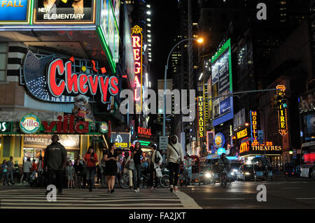 42nd Street at 8th Avenue, NYC, Night. Stock Photo