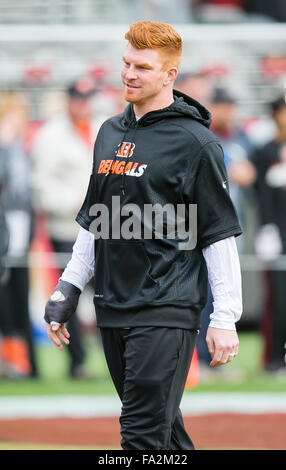 December 20, 2015: Cincinnati Bengals quarterback Andy Dalton (14) prior to the NFL football game between the Cincinnati Bengals and the San Francisco 49ers at Levi's Stadium in Santa Clara, CA. The 49ers lost to the Bengals 24-14. Damon Tarver/Cal Sport Media Stock Photo