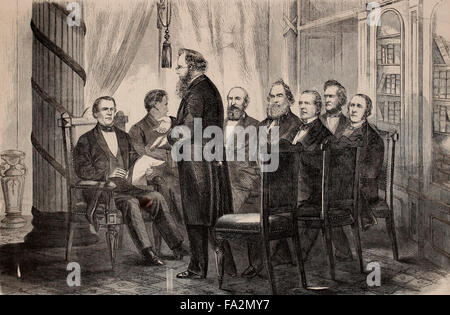 The First cabinet meeting under the Administration of Andrew Johnson at the Treasury Building, April 16, 1865 Stock Photo