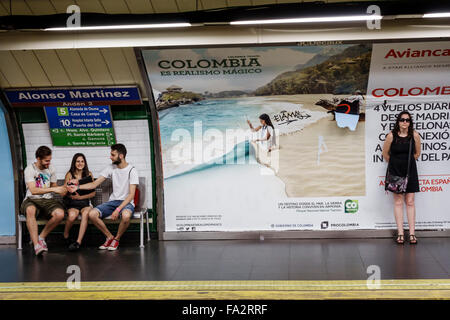 Madrid Spain,Europe,Spanish,Hispanic,Chamberi,Alonzo Martinez Metro Station,subway,train,public tran Stock Photo