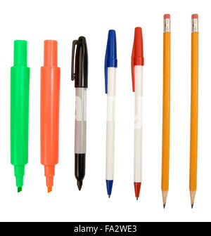 Writing Implements on a White Background Stock Photo