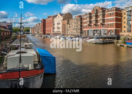 View from Redcliffe Bridge over the floating harbour towards Bristol Bridge, Bristol, Somerset, England, UK Stock Photo