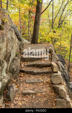 Stone steps on the Appalachian Trail in Bear Mountain State Park, New York Stock Photo