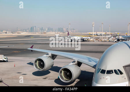 Airbus A380 in Qatar Stock Photo