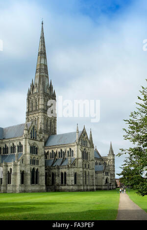 Exterior of the 13th Century Gothic cathedral in Salisbury where the Magna Carta is kept on display, Salisbury, Wiltshire, United Kingdom Stock Photo