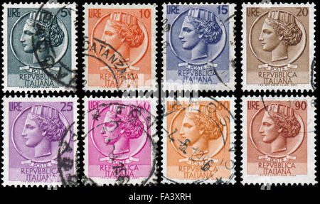 ITALY - CIRCA 1953: stamps printed in Italy show Italia Turrita Stock Photo