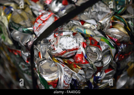 Bales of aluminium cans ready to be recycled, Stock Photo