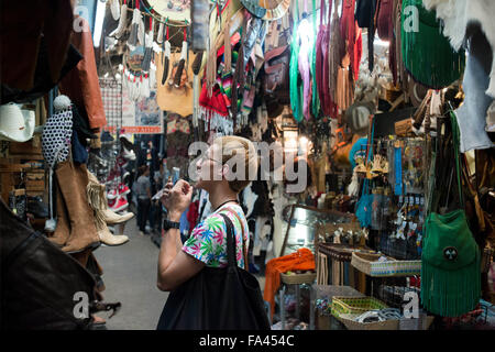 Shops in Chatuchak Weekend Market or Jatujak Market; is one of the world's largest weekend markets covers area of 70 rai (27 Acr Stock Photo