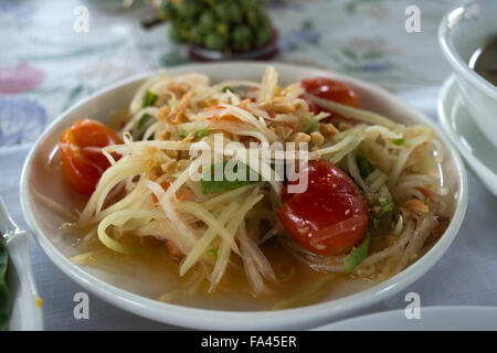 Thai papaya salad dish also known as Som Tam. Amita Thai Cooking School. Bangkok. Thailand. Amita Thai Cooking class is located Stock Photo