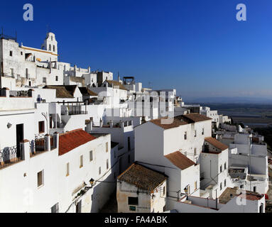 Pueblo blanco historic village whitewashed houses on hillside, Vejer de la Frontera, Cadiz Province, Spain Stock Photo