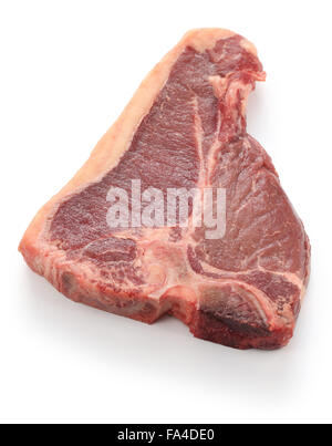 dry aged t-bone steak, raw beef isolated on white background Stock Photo