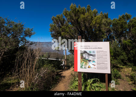 A netting device used to capture water from clouds on the hills near to Erjos, Tenerife, Canary Islands, Spain. Stock Photo