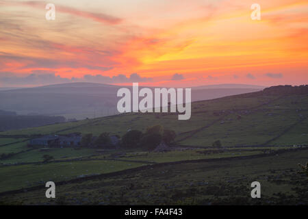 Sunset from the slopes of kilmar tor on Bodmin moor Stock Photo