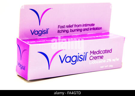 Vagisil medicated cream feminine genital itch itching thrush relief Cutout cut out white background isolated copy space Stock Photo