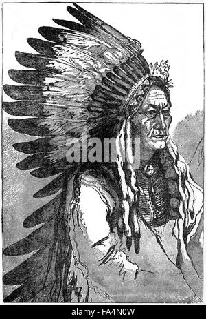 Sitting Bull (1831-1890), Hunkpapa Lakota Chief, War-Dress, Book Illustration from “Indian Horrors or Massacres of the Red Men”, by Henry Davenport Northrop, 1891 Stock Photo