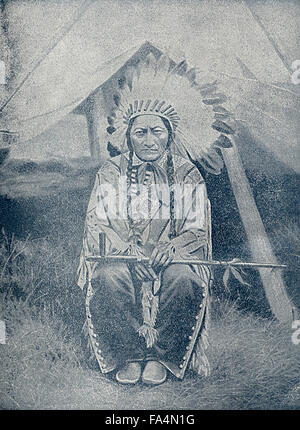 Sitting Bull (1831-1890), Hunkpapa Lakota Chief, Book Photograph from “Indian Horrors or Massacres of the Red Men”, by Henry Davenport Northrop, 1891 Stock Photo