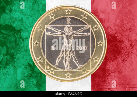 one euro coin, Italian side showing the Vitruvian man drawing by Leonardo  da Vinci, currency of Italy, European Union Stock Photo - Alamy