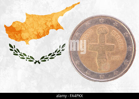 Two euros coin from Cyprus isolated on the national cypriot flag as background Stock Photo