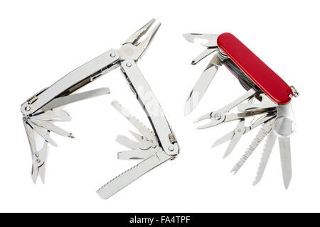 Couple of swiss army knives  isolated on white Stock Photo