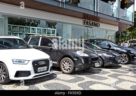 luxury cars before the Fasano hotel avenida Vieira Souto Ipanema Rio de Janeiro Brazil Stock Photo