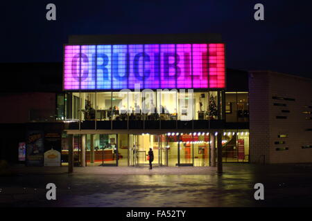 The Crucible Theatre in Sheffield city centre, South Yorkshire, England UK - night, winter, 2015 Stock Photo