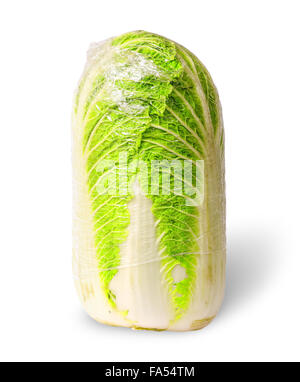 Chinese cabbage packed into polyethylene isolated on white background Stock Photo