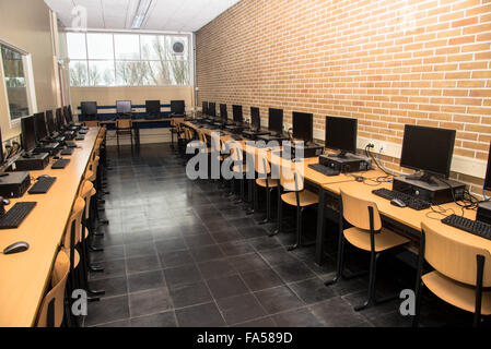 empty computer classroom at highschool in holland Stock Photo