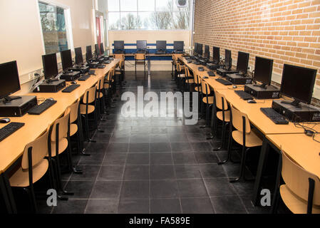 empty computer classroom at highschool in holland Stock Photo