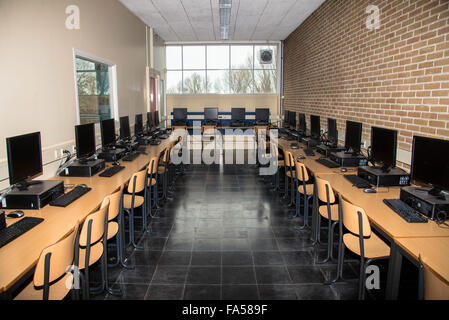 empty computer classroom at highschool in holland Stock Photo