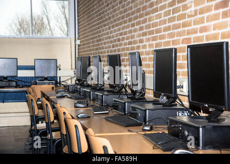 empty computer classroom at highschool in holland Stock Photo