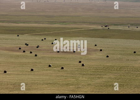 The Piano Grande after hay harvest, in Monti Sibillini National Park, Umbria, Italy Stock Photo