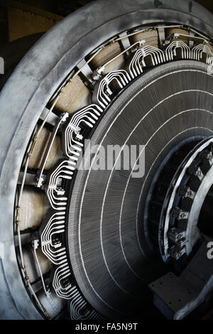 Close-up shot of a stator from a big electric motor. Stock Photo