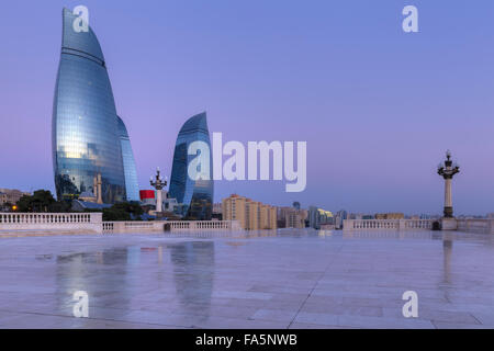 Flame Towers in Baku at sunrise.Azerbaijan Stock Photo