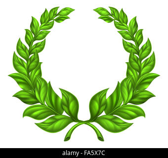 A laurel wreath design element illustration of a circular green wreath made up of two branches Stock Photo