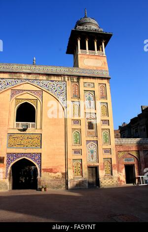 Minaret of Wazir Khan Mosque, Lahore, Pakistan Stock Photo