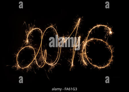 Happy New Year 2016 inscription sparklers. Stock Photo
